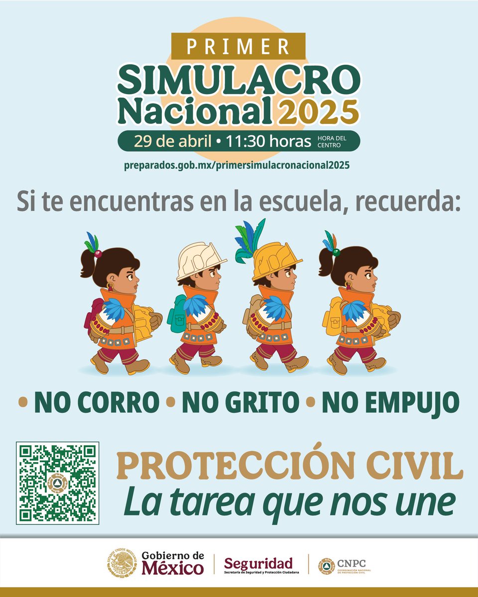 ‼️Importante‼️
La mejor forma de protegernos es estar preparados. Únete al #SimulacroNacional2025 y fortalece tu respuesta ante emergencias. 📢
El próximo 29 de abril
A las 11:30 hrs.
#EPO181
#Alebrijes