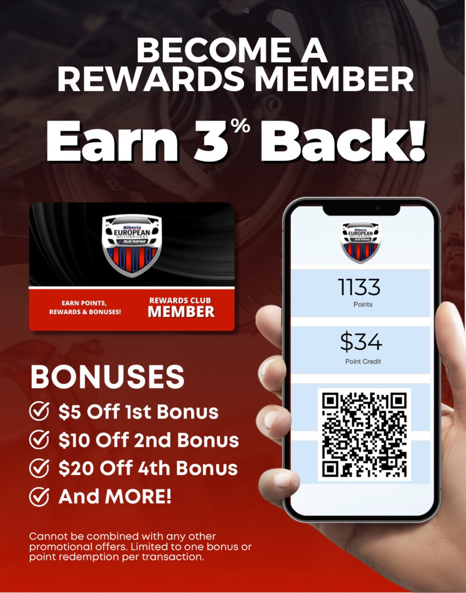 Our Rewards Program, which we launched last month, offers 3% back on purchases for future visits and amazing bonuses for loyal customers like you. 💰 Learn more and start earning rewards today: albertamotorworks.mycarcarerewards.com/market/alberta…