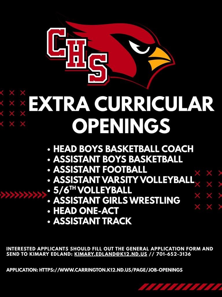 Please see for open extra curricular positions at Carrington Public Schools!