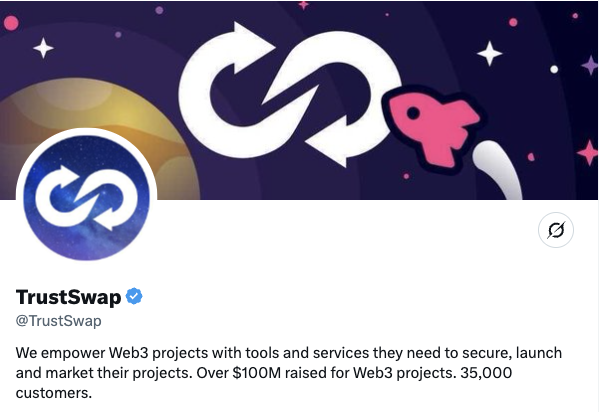 TrustSwap's tweet photo. New header who this? 🤝

We're excited to welcome our new friends from the @moonstarter_off community to the TrustSwap Launchpad! 

At TrustSwap we're always building. https://t.co/fx4ZfcCIbm