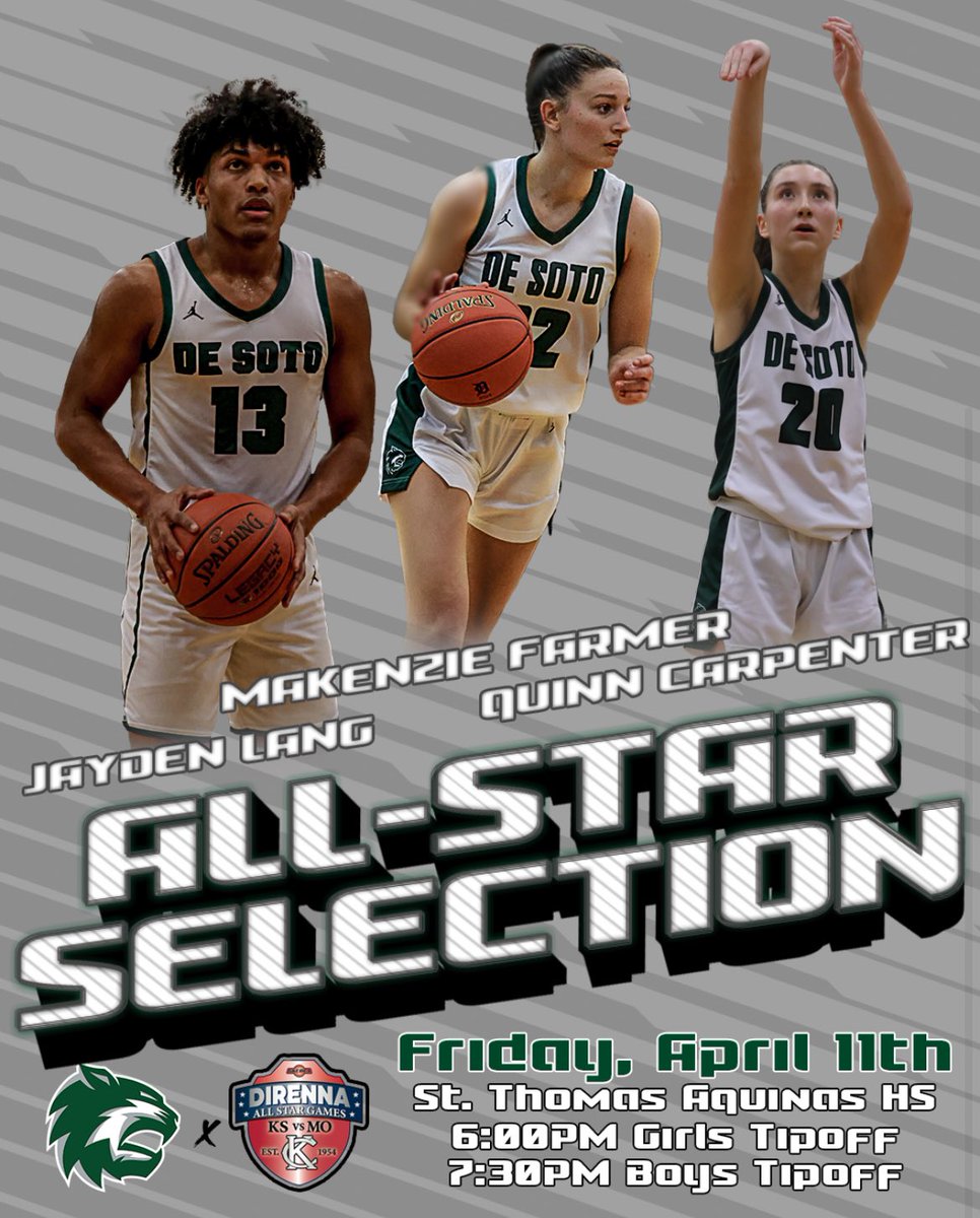 DeSoto Basketball (@desotohoops) on Twitter photo Get out and support <a href="/13_jaydenlang/">Jayden Lang</a>, Mackenzie, and Quinn as they represent De Soto in the GKCBCA DiRenna All-Star game! <a href="/DeSotoWildcats/">De Soto Wildcats</a> Get out and support <a href="/13_jaydenlang/">Jayden Lang</a>, Mackenzie, and Quinn as they represent De Soto in the GKCBCA DiRenna All-Star game! <a href="/DeSotoWildcats/">De Soto Wildcats</a>