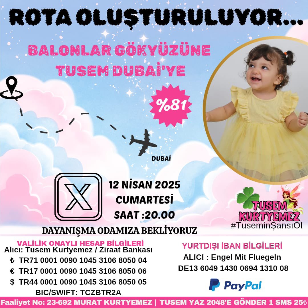 ROTA OLUŞTURULUYOR…

Balonlar gökyüzüne, Tusem Dubai’ye✈️

12 Nisan Cumartesi günü saat 20.00’da Tusem’in X yayınında sizleri bekliyoruz.
Tusem’in son 19 adımı kaldı,gelin hep birlikte başaralım.
Tusem için başaracağız!Bekle bizi Dubai✈️
#TuseminŞansıOl 

#SAMvGS