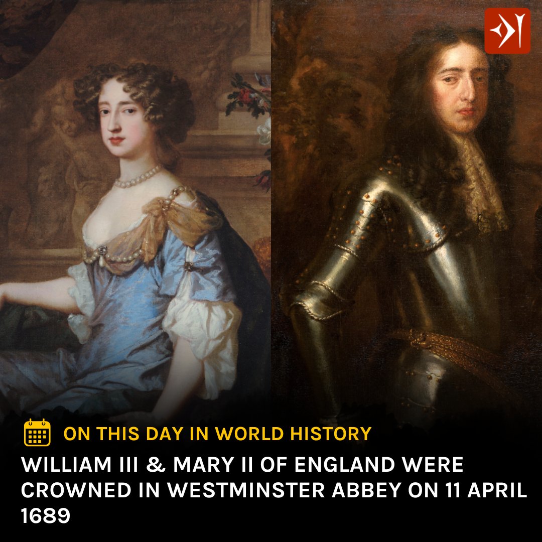 whencyclopedia's tweet image. 👑After the #GloriousRevolution of 1688, Protestant William, Prince of Orange, was invited to rule jointly with his wife Mary II of #England (1689-1694), daughter of the deposed #JamesII of England (1685-1688), who was Catholic.

Part of the settlement of the Glorious Revolution
