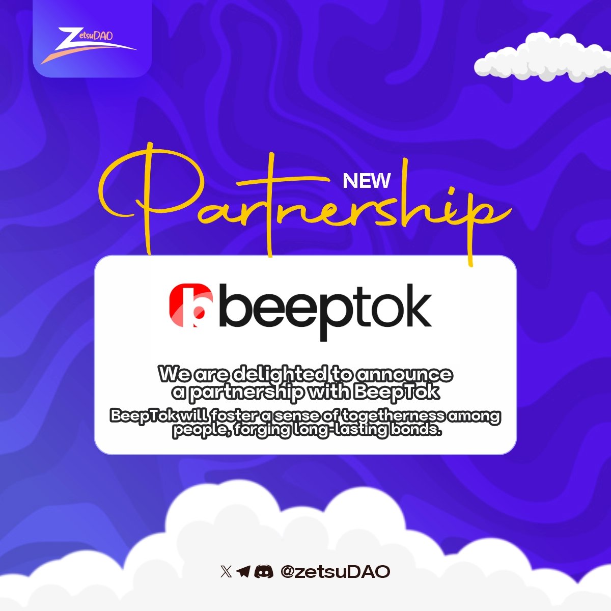 zetsuDao's tweet photo. We are delighted to announce our partnership with Beeptok. 

Something special is coming, position yourself https://t.co/HwzcRjklT5