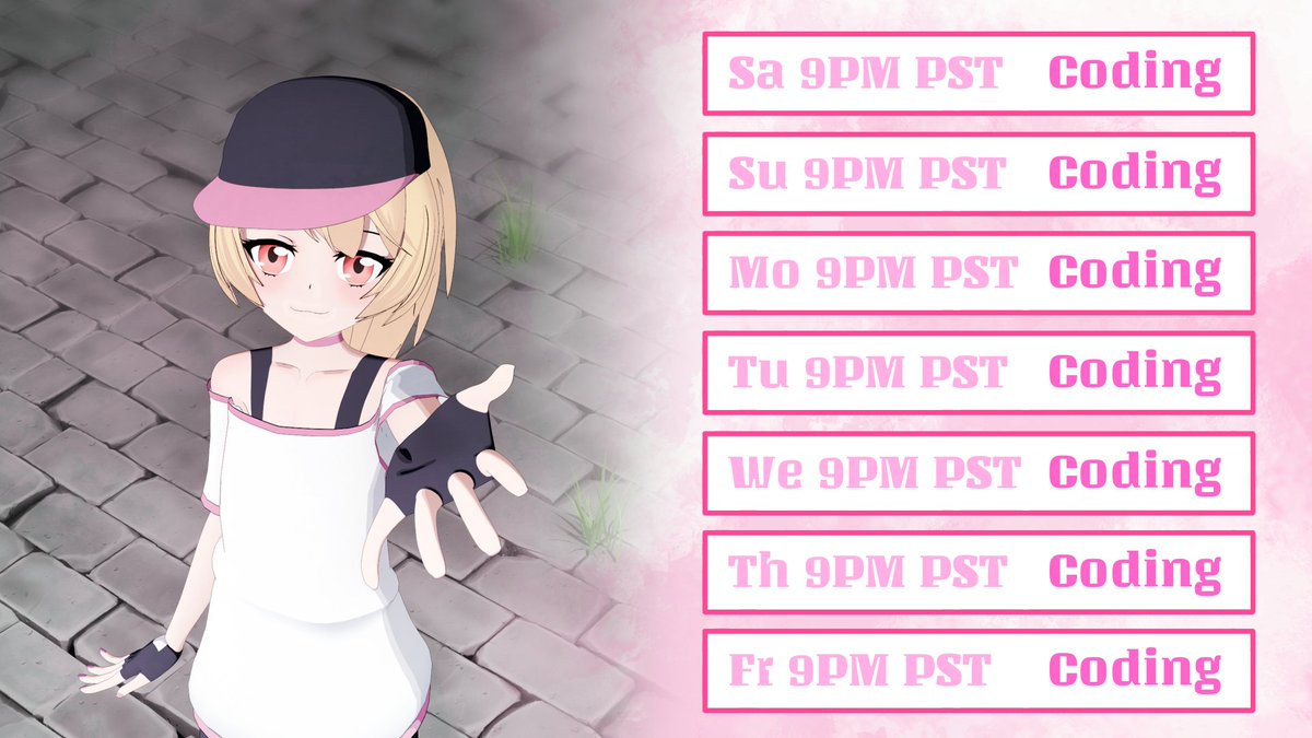 NoctisWhole's tweet image. Announcing I will be doing a NocCODEathon where I stream 2 hours every day at 9PM PST for a week. Tired of putting off making a GLTF viewer in Zig+Sokol and hoping I'll have something working by the end. After the code maybe I'll do art or something.

I even made a schedule