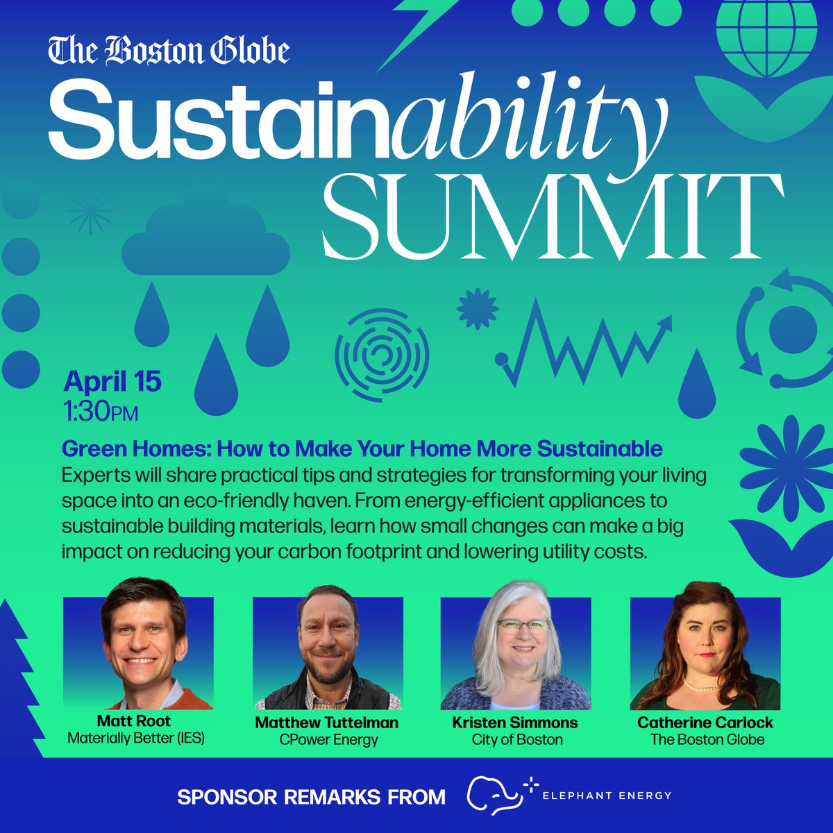 globeevents's tweet photo. In-person tickets are SOLD OUT, but you can still join The Boston Globe's #SustainabilitySummit virtually on April 15 from 10 AM - 3 PM EST!

Don’t miss “Green Homes: How to Make Your Home More Sustainable,” sponsored by Elephant Energy.

Register today: https://t.co/q25Mw5Lc5v https://t.co/VaSUJRR2NF