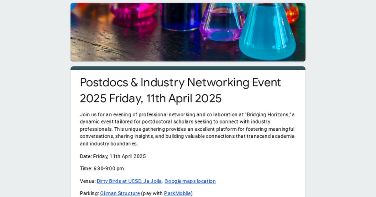We are ready to welcome you for our annual networking event. 
Come join us.
Register here: buff.ly/DdavVWk 
#Networking #UCSD #postdoc #Industry