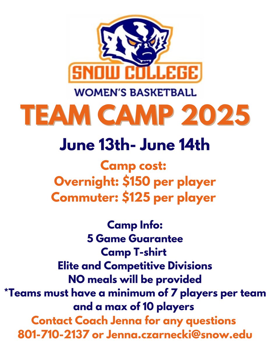 Come join us for our Team Camp this summer! It is a great opportunity to be seen by the Snow College Coaching Staff while getting to compete against other teams.