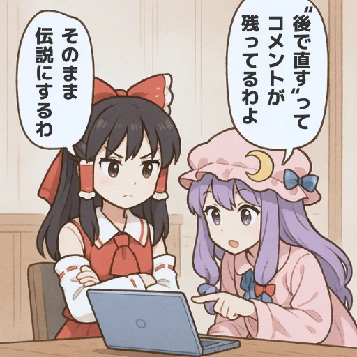 個人開発、コメントが暗号になりがち。
#ゲーム作る霊夢 