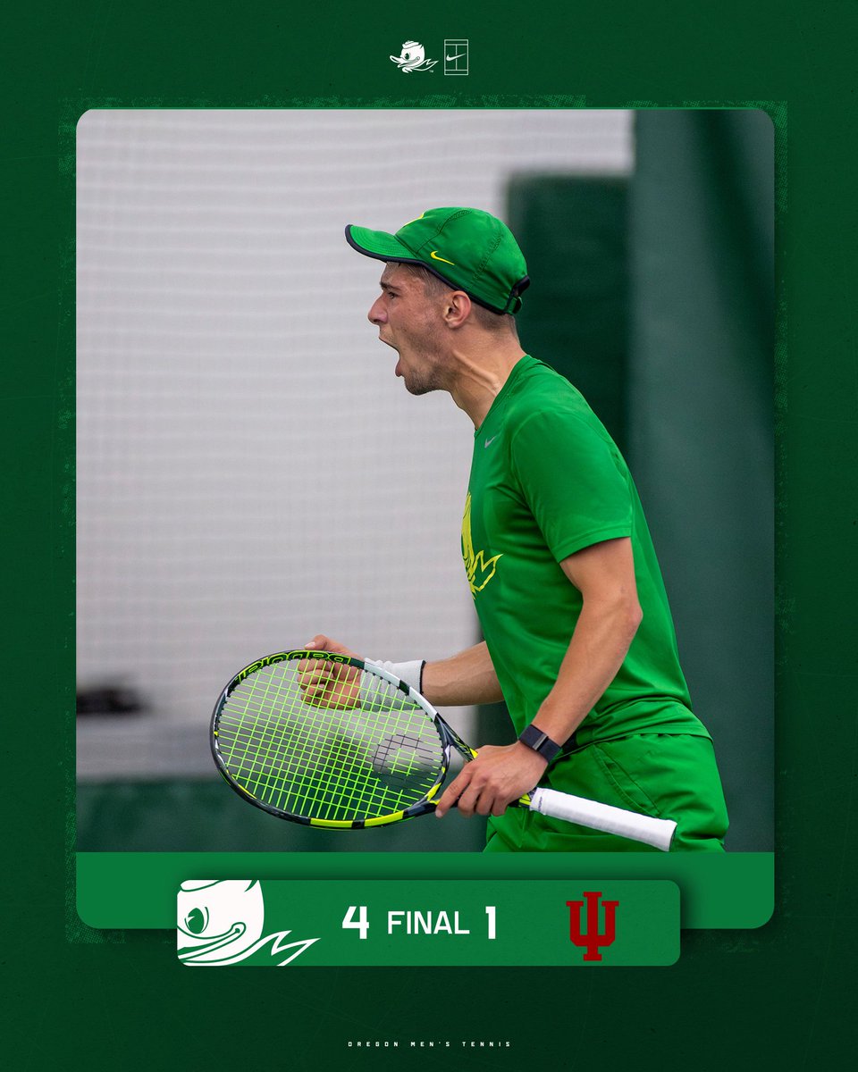 OregonMTennis's tweet photo. Road dub!

Oregon defeats Indiana 4-1 for the B1G road win. #GoDucks https://t.co/x0ckUvX7vi