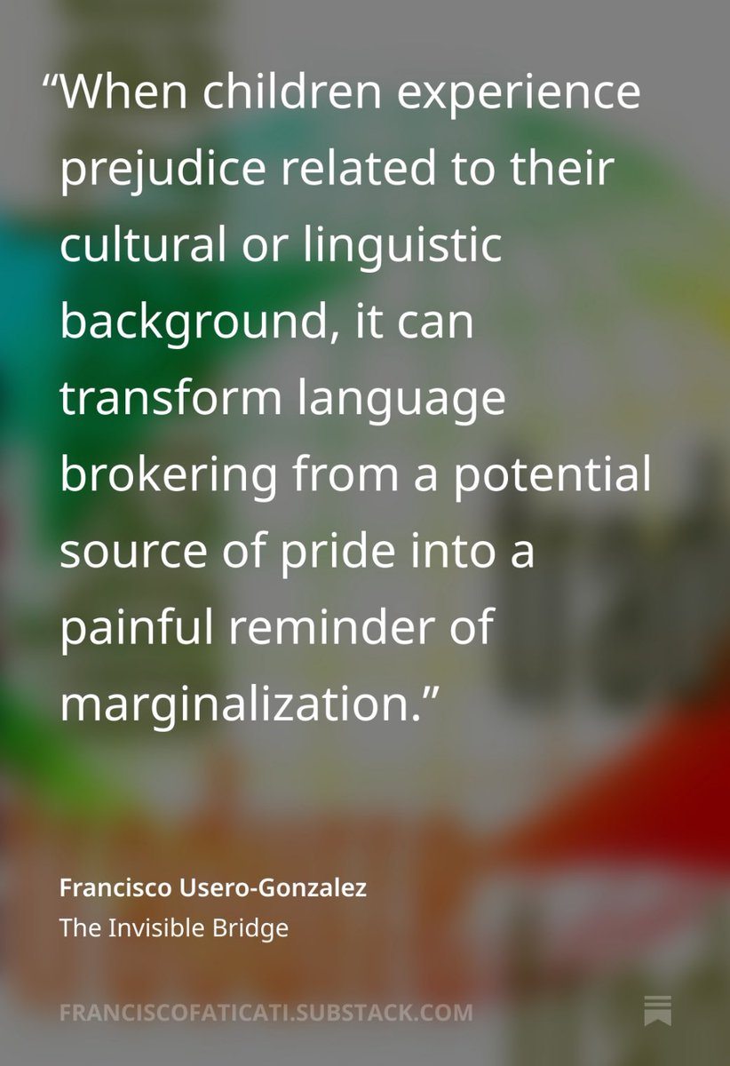 Francisco Faticati (@faticati) on Twitter photo I’m super excited to have <a href="/DrUseroGonzalez/">Francisco Usero-González, Ph.D.</a> collaborating and joining me on this Substack journey! 🙌🏽
His piece, “The Invisible Bridge,” explores the powerful and often unseen world of language brokering by young bilingual children! Find it below:
open.substack.com/pub/franciscof… I’m super excited to have <a href="/DrUseroGonzalez/">Francisco Usero-González, Ph.D.</a> collaborating and joining me on this Substack journey! 🙌🏽
His piece, “The Invisible Bridge,” explores the powerful and often unseen world of language brokering by young bilingual children! Find it below:
open.substack.com/pub/franciscof…