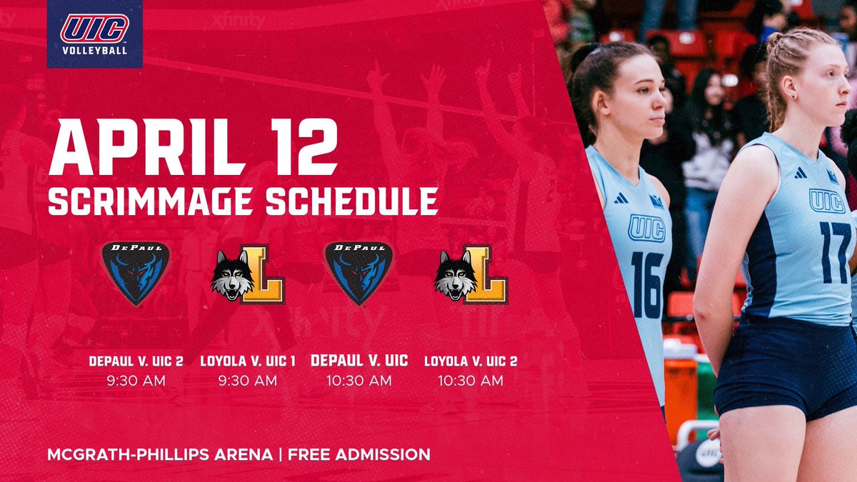 UIC_Volleyball's tweet image. Don’t hesitate to head over to McGrath-Phillips Arena tomorrow for our last weekend of spring 🏐‼️
#ChicagosCollegeTeam 🔥