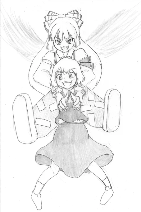 思えば30過ぎたときに「絵を描くの好きって言うわりに全然描いてねぇな」と思ってからちょっぴり描くようになったなぁ。30当時の絵、PCで色を付けてなかったころ。組み合わせはPSO2の複合テクペア(火闇、光氷、風雷)。 