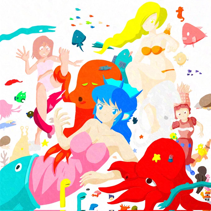 ちびちびと塗っています。線を消すと何かアートっぽい 