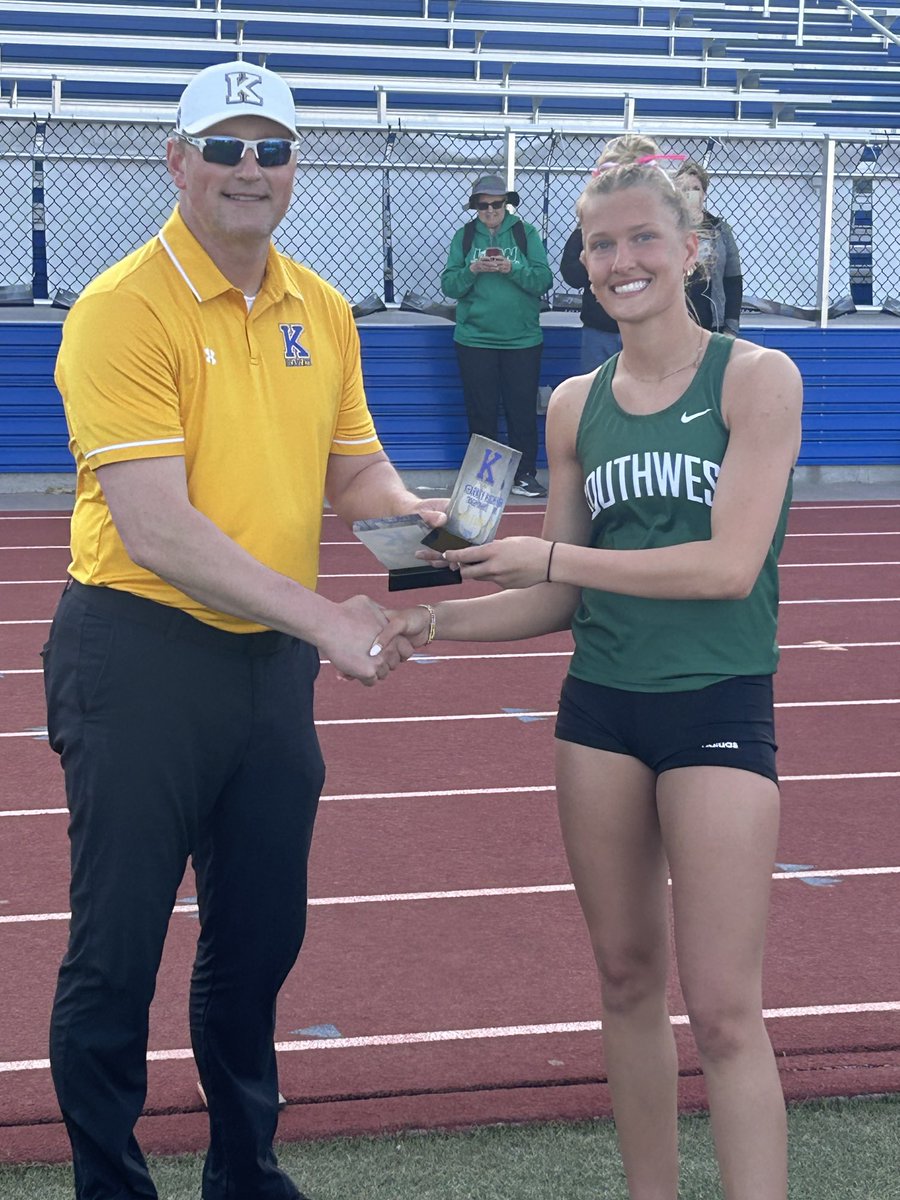 lsw_track's tweet image. Congratulations to Taylor Schuster for winning the Girl’s Athlete of the Meet at the Kearney Invite.