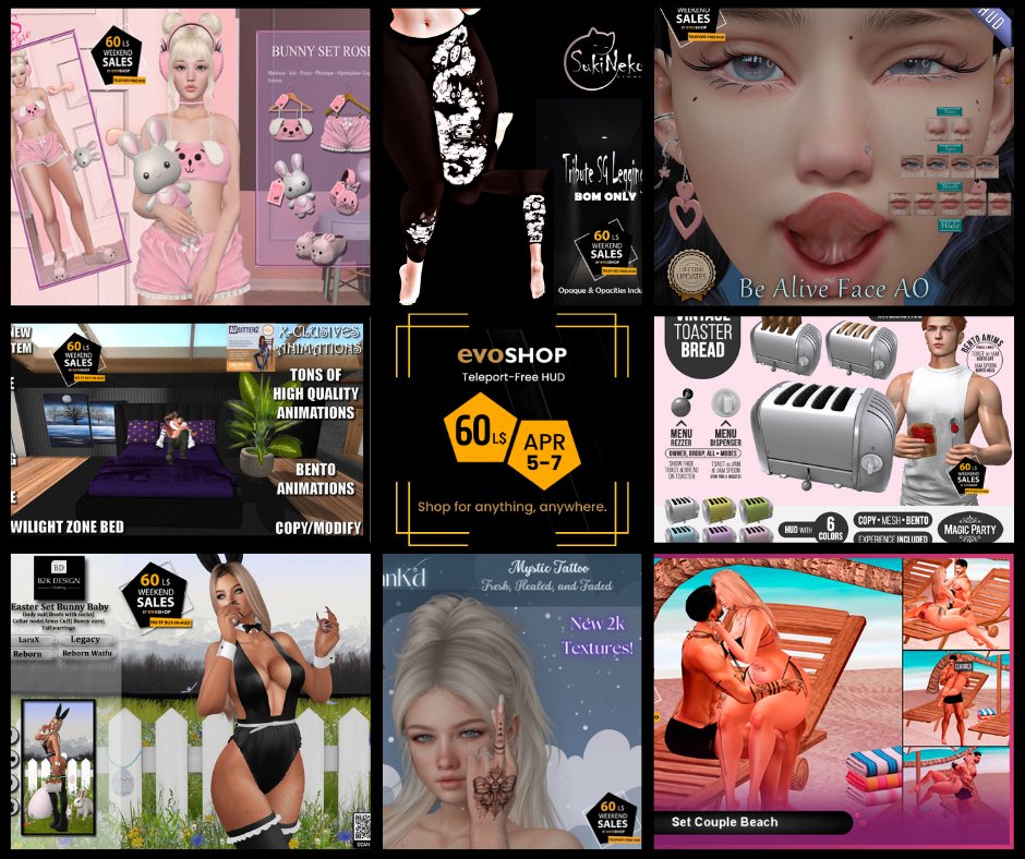 evoshop28's tweet photo. EvoShop Featured Weekend Sales April 12 - 14
See our featured items and more!
 https://t.co/Gz82ZskFwX
Searching for landmark? Buy without teleporting in HUD:
 https://t.co/ExbOUKVhAJ

#NoTP #BuyinHUD #TeleportFree #EvoShop #SecondLife https://t.co/FRBE0EZvMY