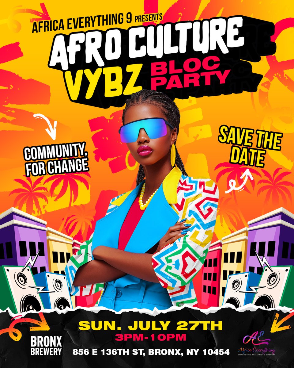Africa Everything  Is Back For The Summer!
Afro Culture Vybez ! The Beat Bloc Party  ! 💫
Afrobeats Vs. R&amp;B
Kickback To Giveback 
Dres Code:  African Casual Chic! 💫
Tix event.getbookt.io/africa-everyth…
#AfricaEverything #dayparty #Afrobeats #Caribbean #africanfashion #fundraiser