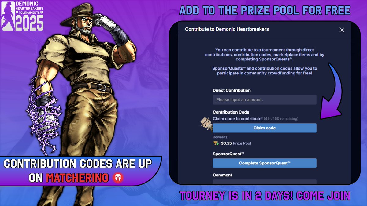 ItsJustMagales's tweet photo. Hi Everyone! 💙

Just wanted to let you all know that we now have Matcherino Contribution Codes for Beyond Limits #14 and Demonic Heartbreakers #14! If you'd like to support and add money for FREE to both events, just claim a code! #MHOJ2 #ASBR 

Matcherino's Below 👇 https://t.co/bmnASFFKfe