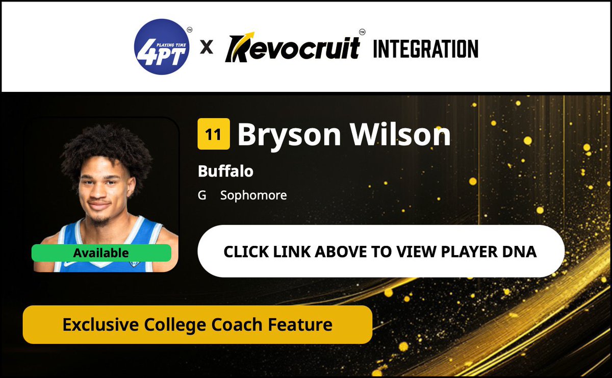 CBB Transfer Portal Spotlight

Bryson Wilson
6'5" 210
Guard
Buffalo 

2024-25 Stats (30 Games):
📊 7.4 PPG, 3.9 RPG, 0.7 APG, 39.0 FG%

Coach Exclusive Revocruit Player DNA:
🔗 applink.revocruitathlete.com/player/36435

#TP4PT #TransferPortal