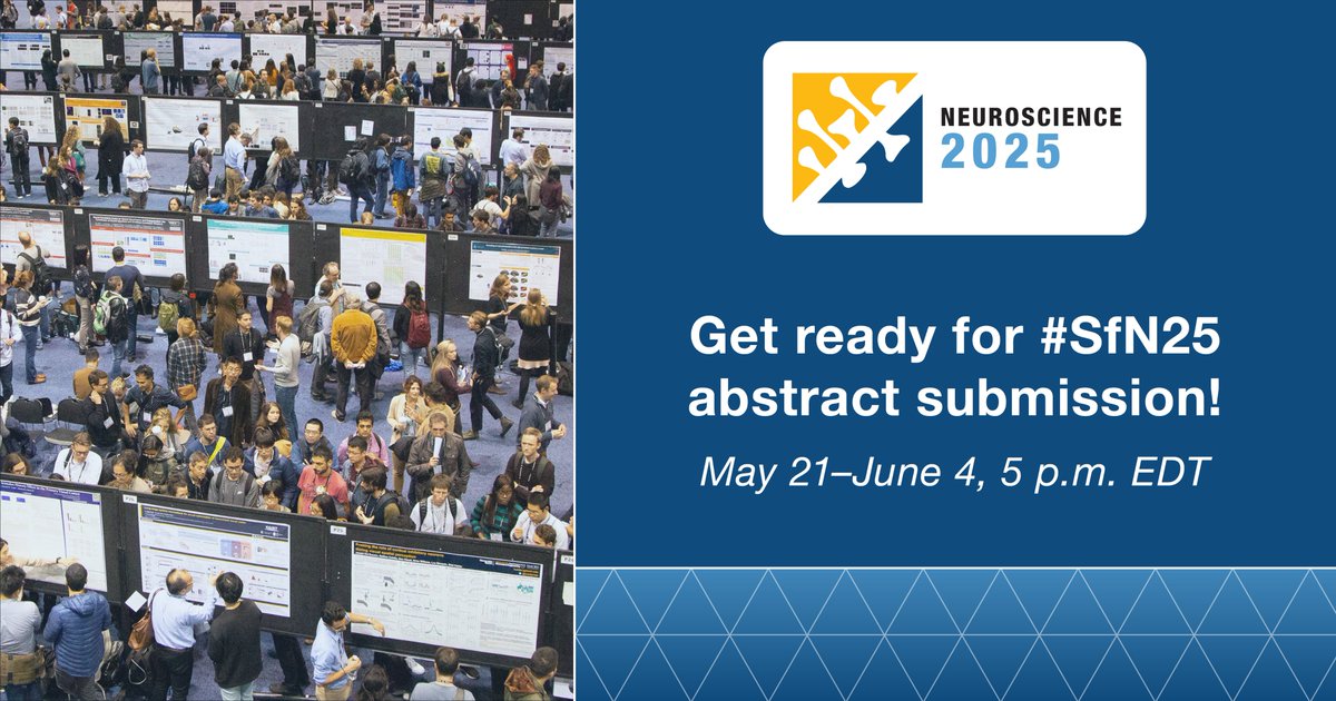 📅 Mark your calendar!

The call for #SfN25 abstracts is May 21–June 4.

Here are 3 things you can do to start preparing.

🧵

#NeuroTwitter #AcademicTwitter #SciTwitter