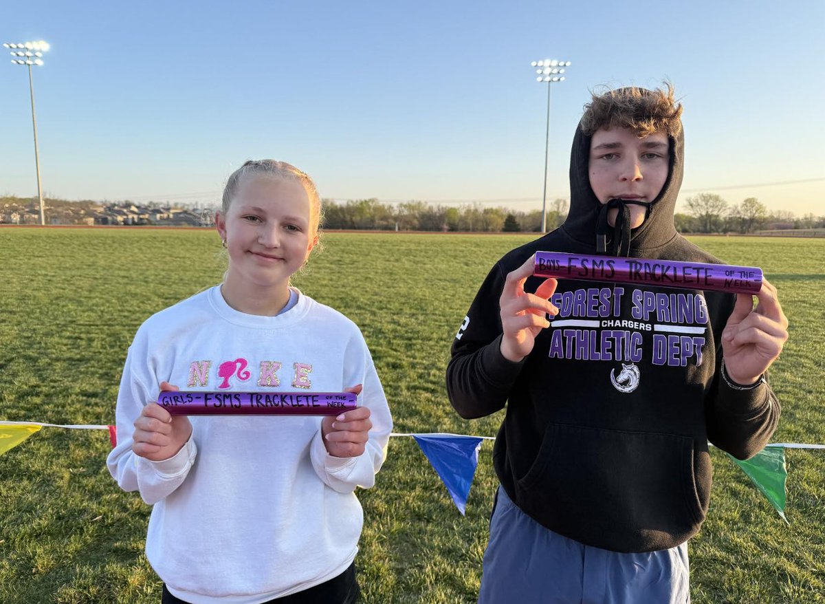 FSMSChargers's tweet photo. ⚡️CHARGER SPOTLIGHT⚡️
Trackletes of the week: Ella S.(7) and Walker G. (8) have truly taken CHARGE this week and shown FSMS's core values. #ChargersLead https://t.co/gUGrS7buY9