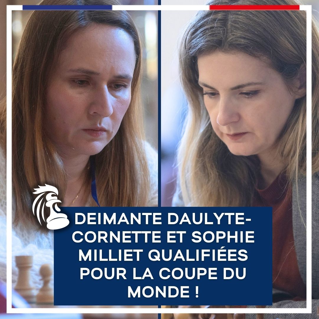 🔵⚪🔴 Bravo à Deimante Daulyte-Cornette et à Sophie Milliet, respectivement 9e et 12e du Championnat d'Europe, qui se qualifient pour la prochaine Coupe du monde d'Échecs ! 👏

Photo ECU