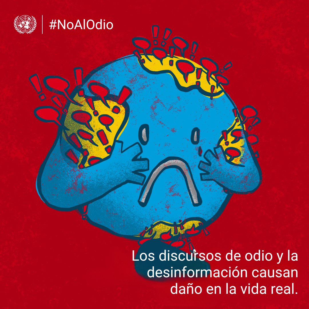 ONU_es's tweet photo. Los mensajes de odio se propagan rápido porque generan clics, pero juntos podemos cambiar esa tendencia. Amplifiquemos lo positivo, la empatía y la bondad.

👉 Comparte esto para recordarle al mundo: lo que difundimos nos define. Juntos, podemos reescribir la narrativa. Dile #NoAlOdio en línea y fuera de ella.