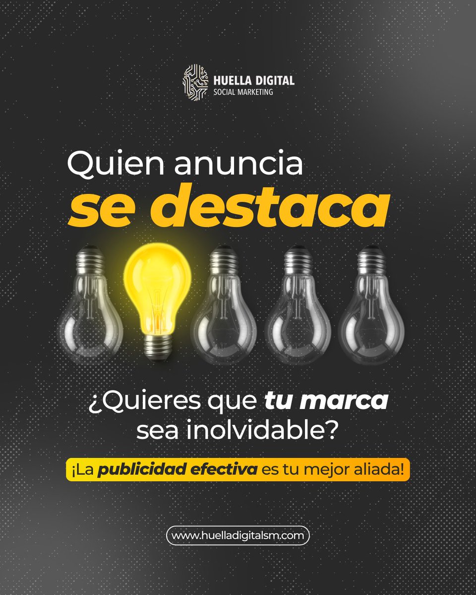 HuellaDigitalSM's tweet photo. En un mundo lleno de ruido, destacar es clave.📢Nosotros te ayudamos a crear una publicidad efectiva que haga que tu marca sea inolvidable. 

¿Listo para encender el interruptor del éxito? ¡Visita nuestra web! 🖥️https://t.co/j75hKoRRSY y descubre cómo podemos ayudarte a destacar! https://t.co/vJL0zmacRt