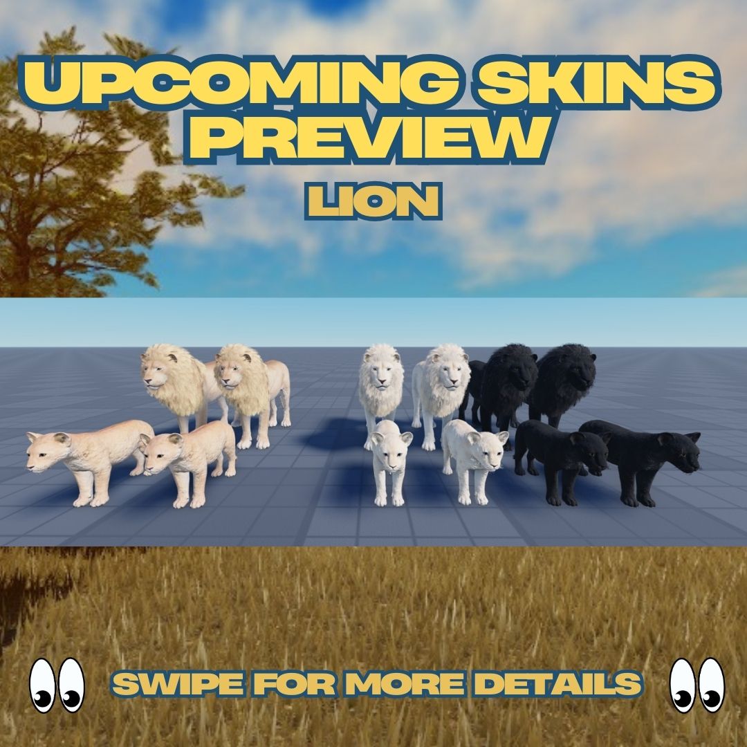 NOYO_Production's tweet image. 🦁 Sneak Peek: New Lion Skins Incoming! 👑🔥
These skins will give your lion a whole new vibe.
⏳ Release date? Still a surprise... but it’s coming soon! 👀
#SavannahLife #Roblox #NOYOProductions #WildlifeGaming #RobloxAnimals #NewSkins #LionRemodel