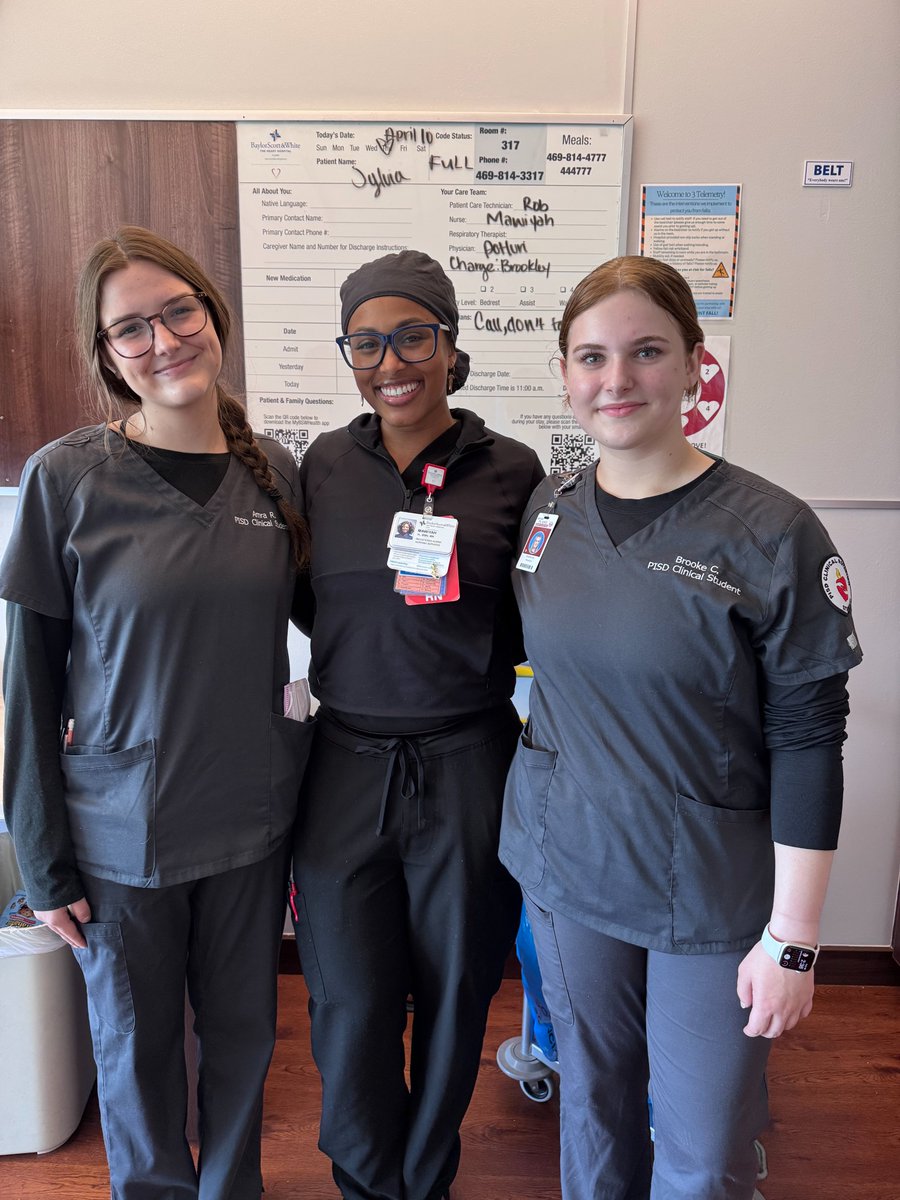 LesliLaughter's tweet photo. My mom was a hospital patient. An RN had two Plano ISD students shadowing her: Brooke C and and Amra R.  They were so professional and kind. Well done, PISD! These CTE students are awesome. @itzamra #CTE #Plano #healthcare #highschool #edchat https://t.co/nGD6JTzaIh