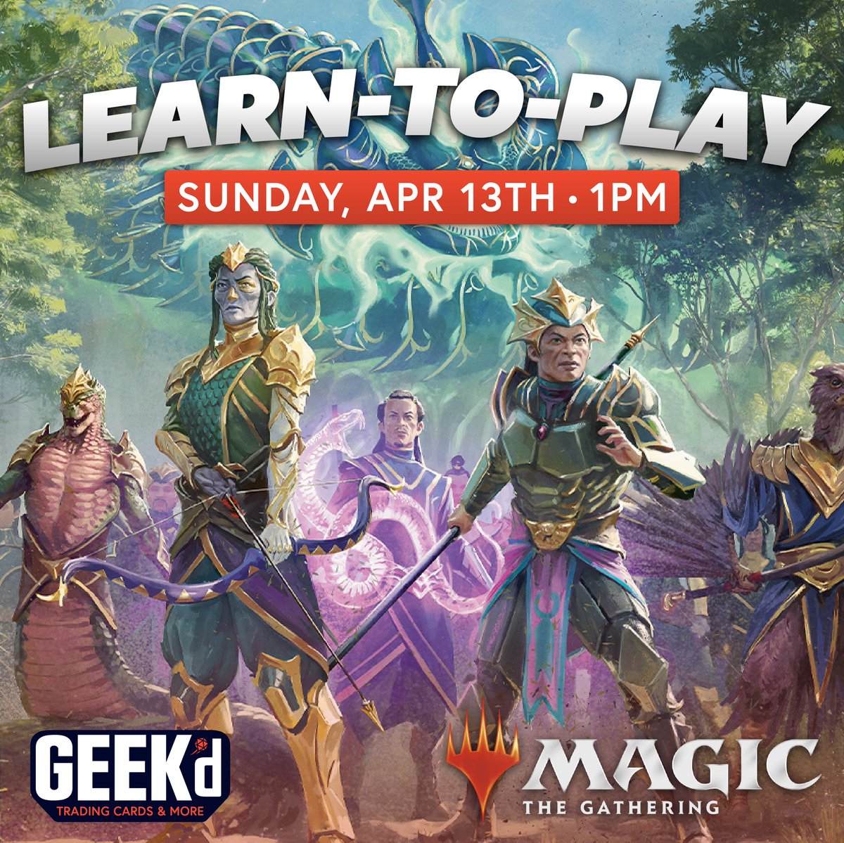 Ready to dive into Magic: The Gathering? 🧙‍♂️ Join us on April 13 from 1:00 pm to 5:00 pm for our Learn-to-Play event! We’ll walk you through the game and each participant will receive a Dragon’s Hoard promo (while supplies last)! See you there!