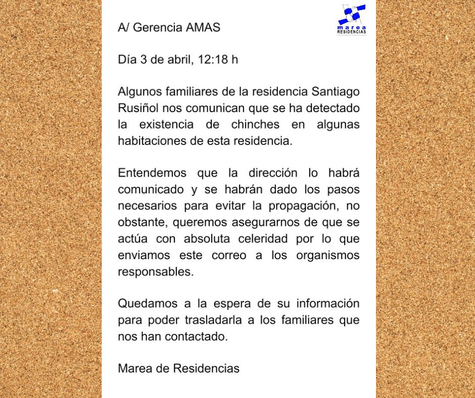 MareaResidencia's tweet photo. El día 3 de abril enviamos este correo al AMAS con copia a varios organismos de salud pública @ComunidadMadrid
Si no responden convocaremos una concentración  en la puerta de la residencia. ¿Nos acompañáis?
#residenciasPúblicasdignas https://t.co/JioW1xtIMQ