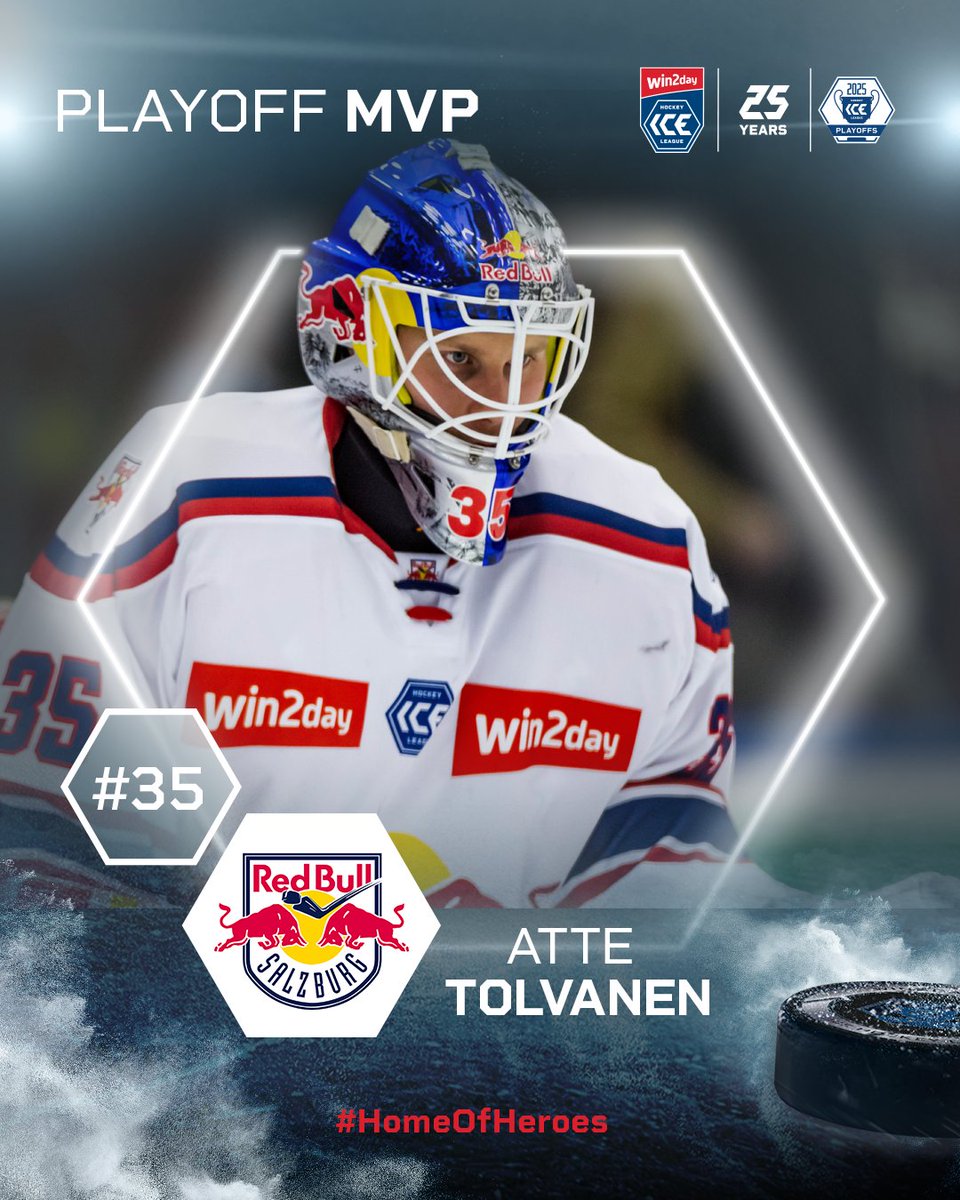 Atte Tolvanen was voted Playoffs MVP 2025 by hockey journalists. The EC Red Bull Salzburg goalie was particularly impressive in the final series against the EC-KAC, in which he only conceded two goals in four games. The 30-year-old won the award for the third time.

#HomeOfHeroes