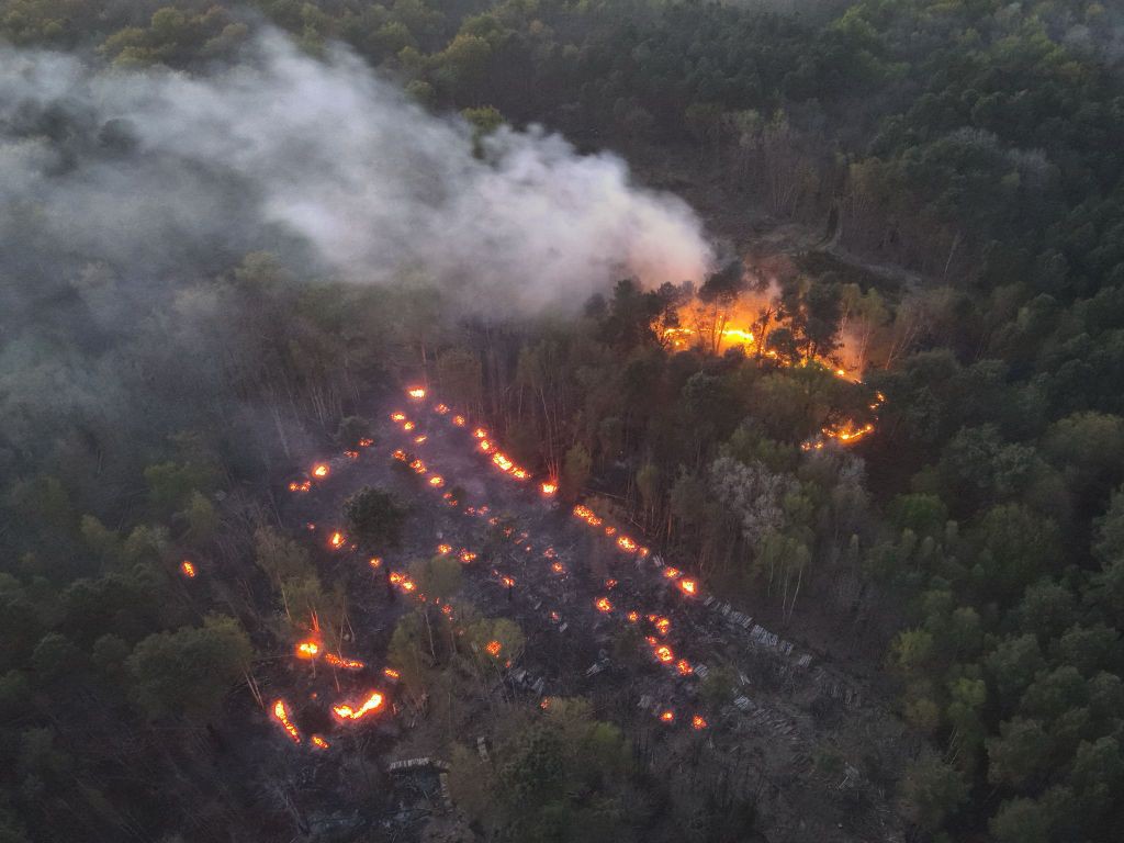 InfosFrancaises's tweet photo. Maine-et-Loire : plus de 100 hectares de forêt de La Breille-les-Pins ont été ravagés par un incendie. Le feu est désormais maîtrisé, une enquête a été ouverte (préfecture). https://t.co/TpNWKuvfKr