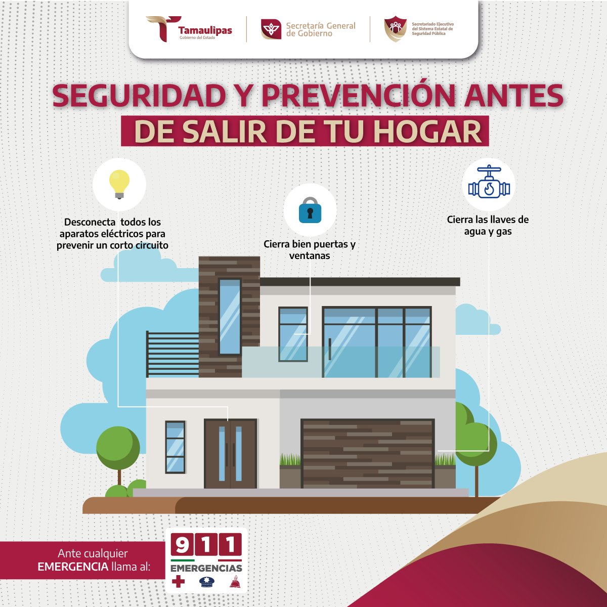 ¡Antes de salir de casa, asegúrate de cerrar bien puertas y ventanas!🔐🏠 

La prevención es clave para mantener tu hogar seguro. 

Ante un incidente llama a la Línea de Emergencias 9-1-1. 📞