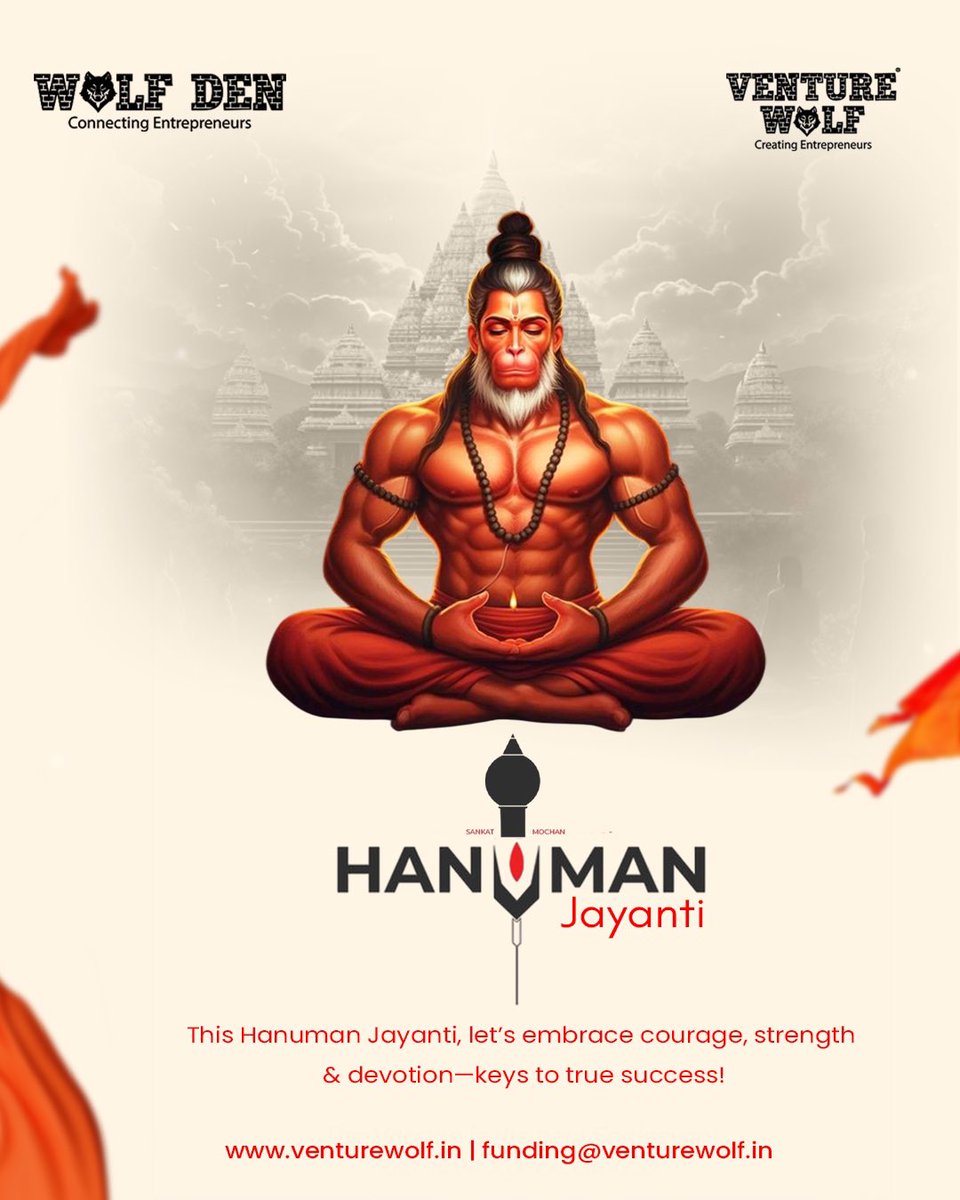 venturewolfoff's tweet photo. This Hanuman Jayanti, let’s channel the courage, strength and devotion of Lord Hanuman into our entrepreneurial journeys!

Wishing entrepreneurs the spirit to overcome every obstacle and achieve greatness!
#HanumanJayanti #Entrepreneurship #Strength #Success #VentureWolf #WolfDen https://t.co/UZ9NLysXw9