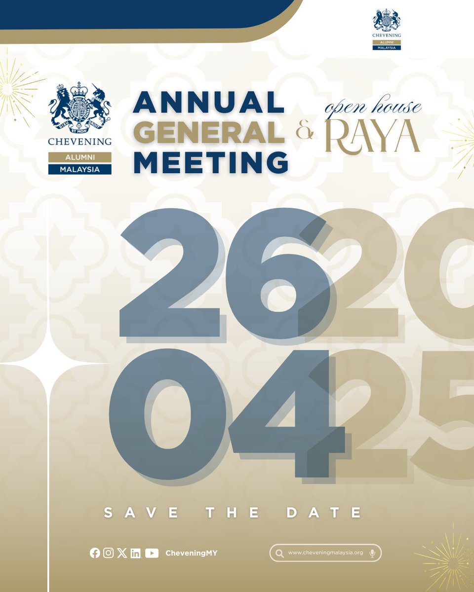 CheveningMY's tweet photo. Register now at https://t.co/vJuUX0MLol or scan the QR code on the poster below ⬇️ 

All members and general alumni are welcome 🤗 

#CheveningAlumniMalaysia #CAM #CheveningMY #AGM2025 #CAMrades #CAMRayaOpenHouse https://t.co/EeTGcZfrGx