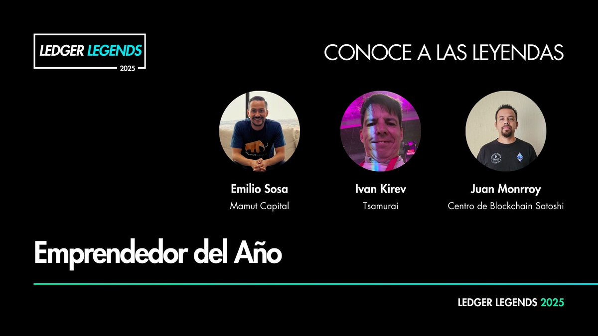 ForoBlockchain's tweet photo. "¡Conoce a los Ledger Legends del 2025! En la categoría "Emprendimiento", las leyendas de este año son @emiliososajr  , Ivan Kirev y Juan Monrroy

¿Puedes emitir tu voto mediante una reacción al comentario con el nombre de tu favorito. La votación cierra el 30 de abril. https://t.co/vCk31lGV3g