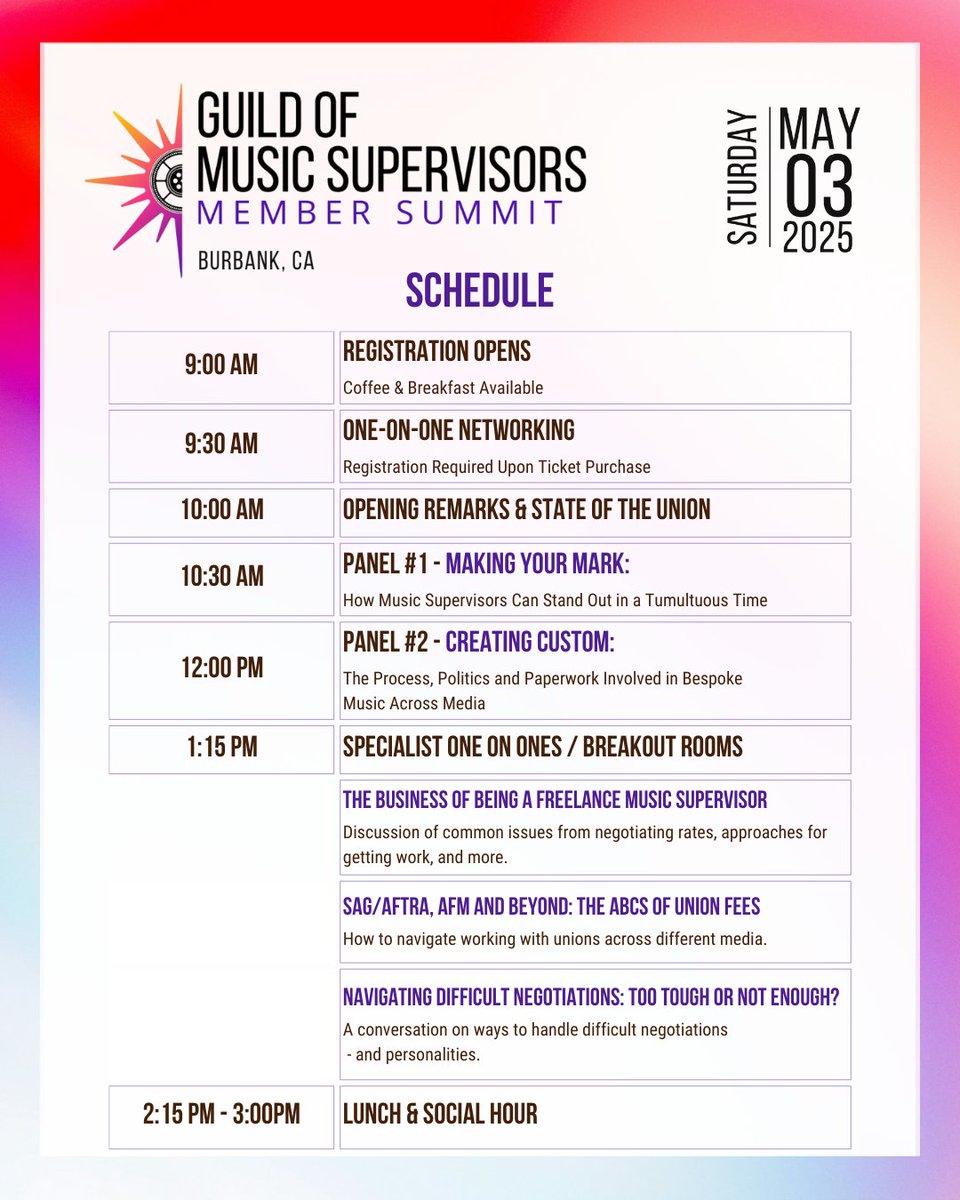 GMS Member Summit Schedule Announced! guildofmusicsupervisors.com/summit2025