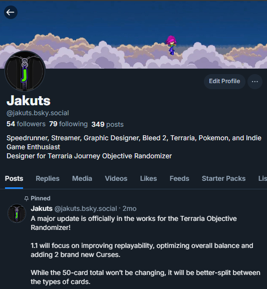 Friendly reminder to check me out on B|uesky!

I'll be posting progress updates on the Terraria Objective Randomizer in the coming weeks!