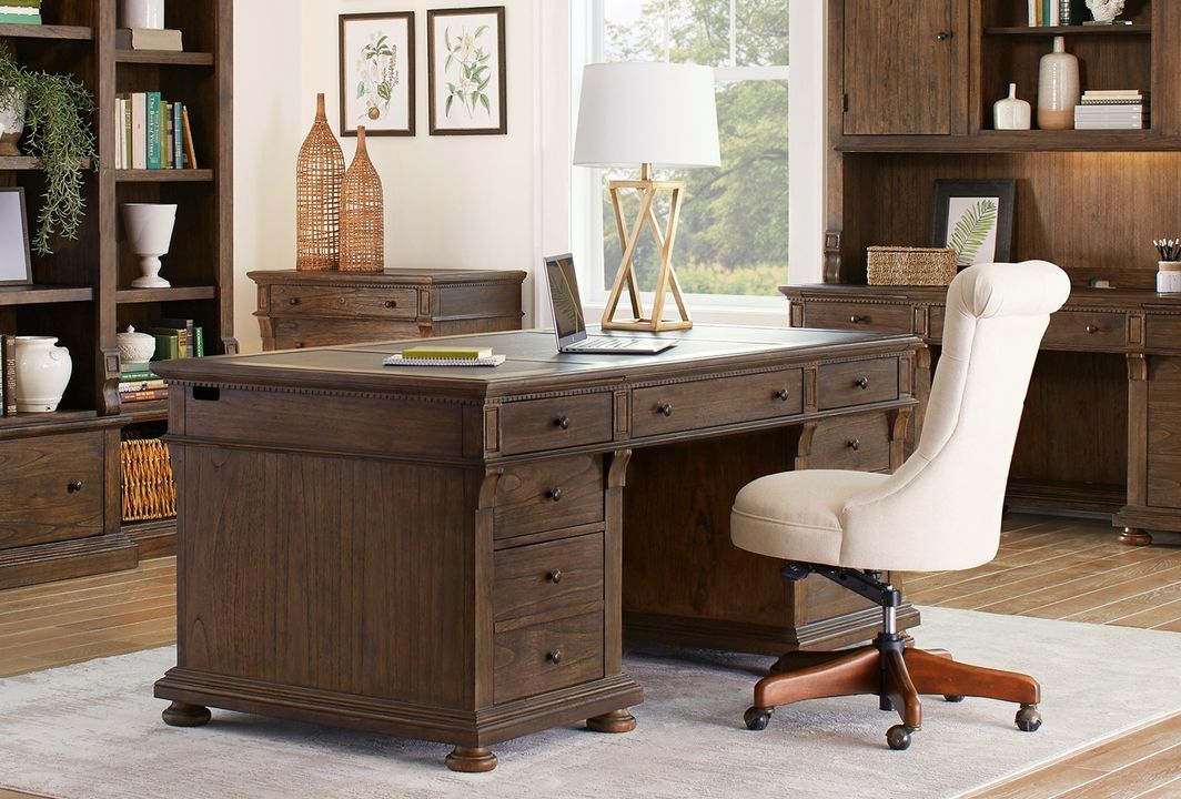 HowardMiller_'s tweet photo. The Wellington Estates Executive Desk is packed with amazing features like leather top panels, compartments with touchmatic doors, wire management, and much more! A Java finish and rustic antique brass hardware complete its look.

Learn more at https://t.co/ivtFiUOVSF. https://t.co/nz7xyKiEgY