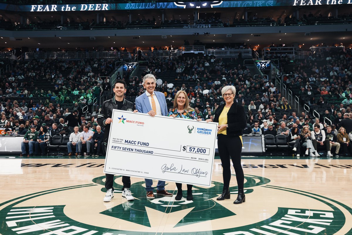 Bucks Community (@buckscommunity) on Twitter photo The Milwaukee Bucks & <a href="/gruber_law/">Gruber Law Offices</a> continue the fight against pediatric cancers by raising awareness and funds to find a cure. For every 3 pointer scored by the Bucks this season, Gruber Law Offices made a donation to the MACC Fund, totaling over $57,000 this season! The Milwaukee Bucks & <a href="/gruber_law/">Gruber Law Offices</a> continue the fight against pediatric cancers by raising awareness and funds to find a cure. For every 3 pointer scored by the Bucks this season, Gruber Law Offices made a donation to the MACC Fund, totaling over $57,000 this season!