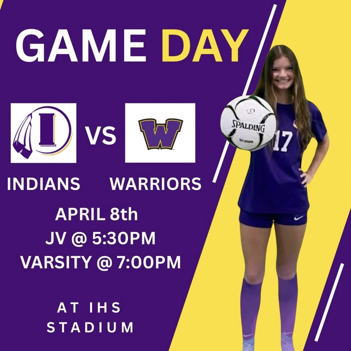 ‼️🚨⚽️Game Day⚽️🚨‼️

🆚 Waukee Warriors
⏱️ JV @ 5:30
⏱️ Varsity @ 7
📍Indianola, IA
🏟️ Indianola High School Stadium