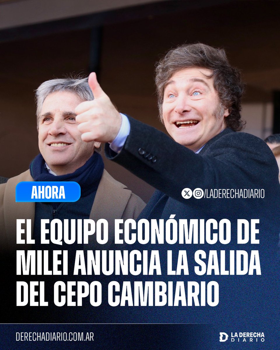 🚨🇦🇷 | #AHORA El equipo económico de Milei anuncia la salida del cepo cambiario: Se elimina el límite de compra de 200 dólares a partir del lunes.