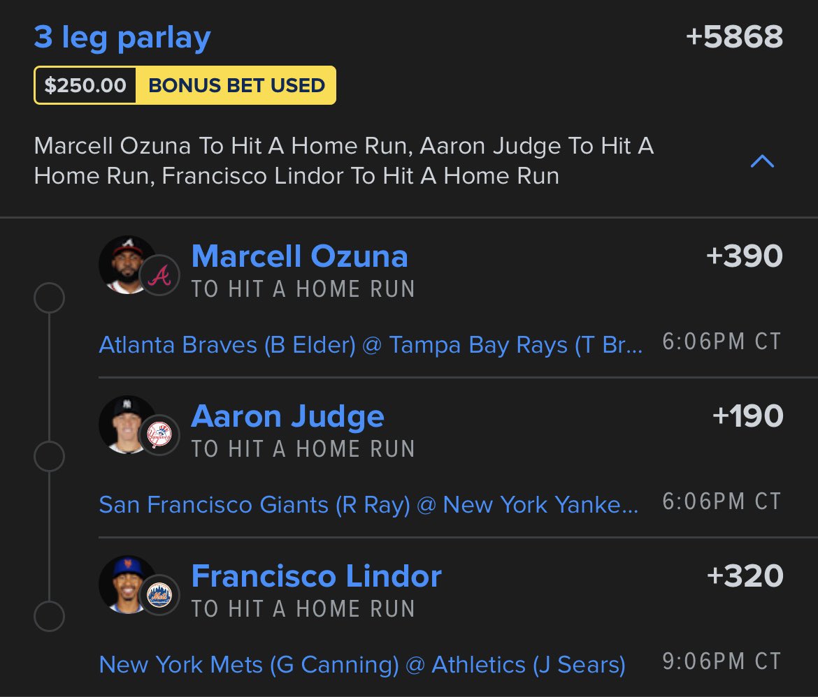 KozaBets's tweet photo. Fuck it we ball, mlb hr parlay 🔥🔥🔥🔥🔥 https://t.co/Y4M038GUCT