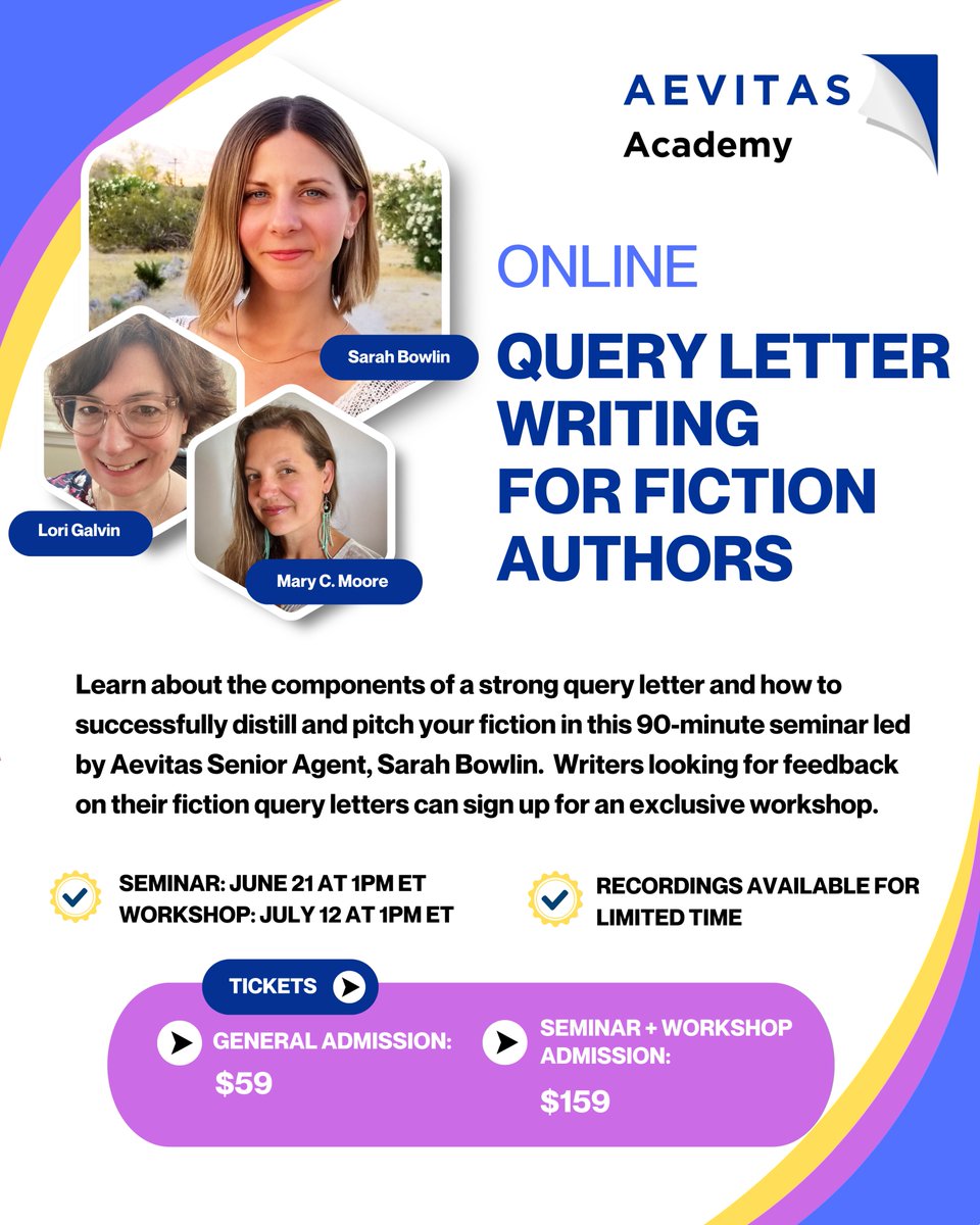 ACM_KidsandIllo's tweet image. Calling all querying fiction writers! Learn about the components of a strong query letter and more with Sarah Bowlin, Lori Galvin, and Mary C. Moore. 

PLUS writers looking for feedback can also sign up for an exclusive workshop (limited at 10 seats). 

eventbrite.com/e/query-letter…