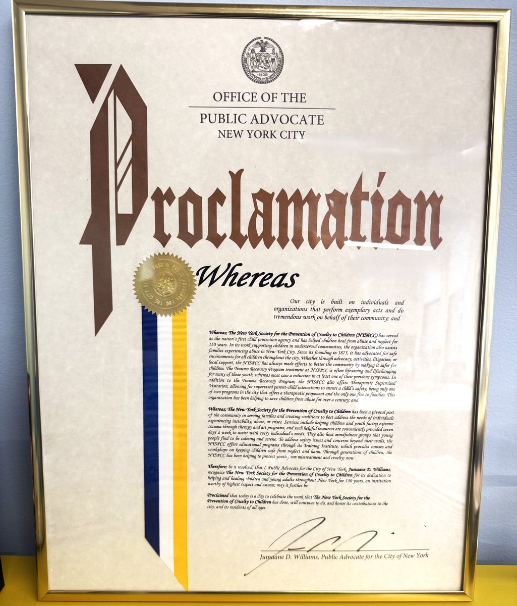 We were honored to welcome NYC Public Advocate Jumaane D. Williams to NYSPCC on 4/10 to recognize Child Abuse Prevention Month &amp; our 150th anniversary. He presented a formal proclamation honoring our 150-year legacy of preventing abuse &amp; providing support to children &amp; families.