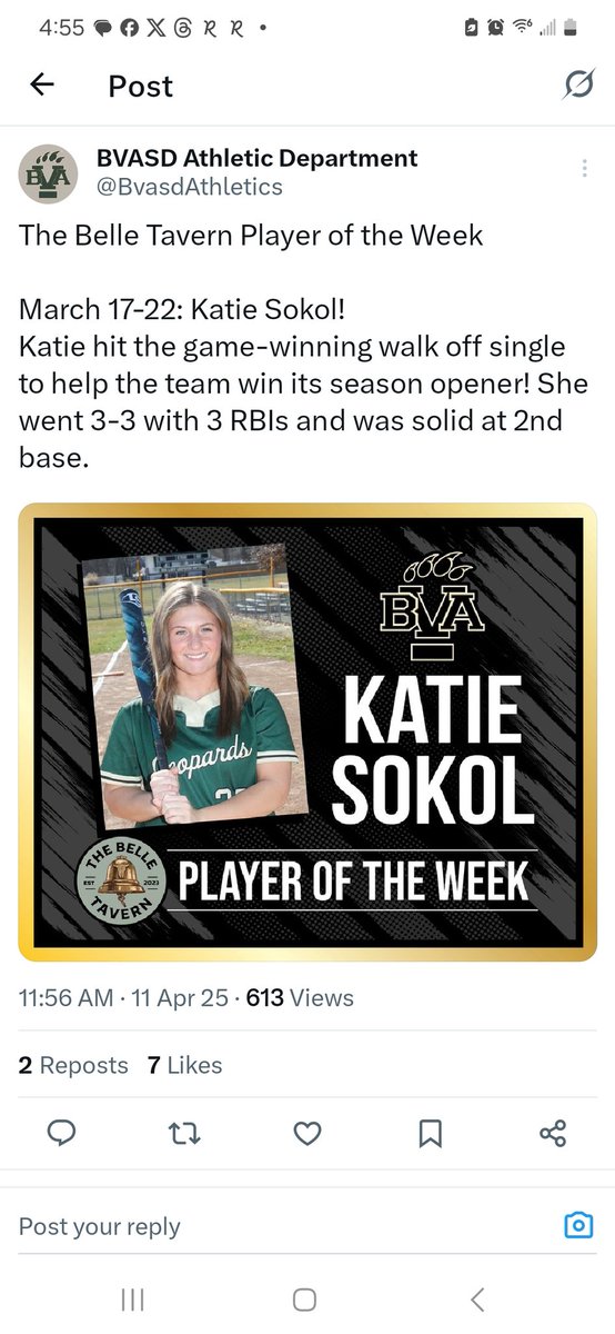 BVACoachRod's tweet photo. 🥎🥎🥎CONGRATS KATIE🥎🥎🥎
Way to go. #HML #HBVA #LEPS https://t.co/x6WNWA3lvl