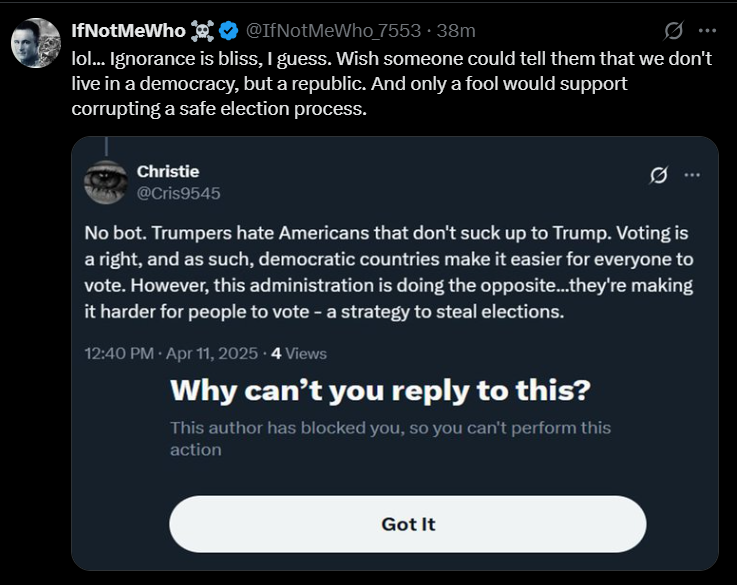 the_lion's tweet photo. @Cris9545 @IfNotMeWho_7553 @RepMGP bad form blocking as way to get try and get the last word... https://t.co/d33e2xQCAh
