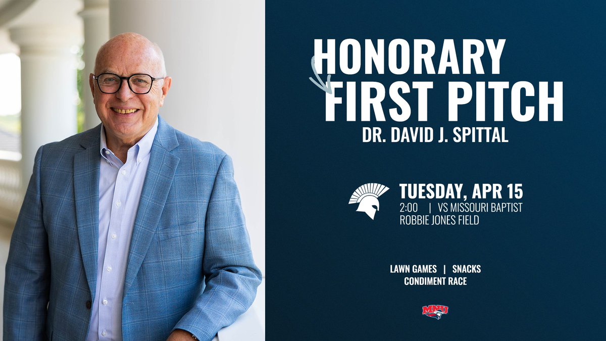 MNU Sports (@mnusports) on Twitter photo โพ๏ธ๐๐๐ง๐จ๐ฉ ๐๐๐ฉ๐๐!
On Tuesday, April 15, there will be festivitiesย at 1:00 pm at the baseball field to celebrate MNU retiring president, Dr. David J. Spittal โ including a fan zone, music, lawn games, and snacks. Dr. Spittal will also throw out the first pitch! #FearTheNeer โพ๏ธ๐๐๐ง๐จ๐ฉ ๐๐๐ฉ๐๐!
On Tuesday, April 15, there will be festivitiesย at 1:00 pm at the baseball field to celebrate MNU retiring president, Dr. David J. Spittal โ including a fan zone, music, lawn games, and snacks. Dr. Spittal will also throw out the first pitch! #FearTheNeer